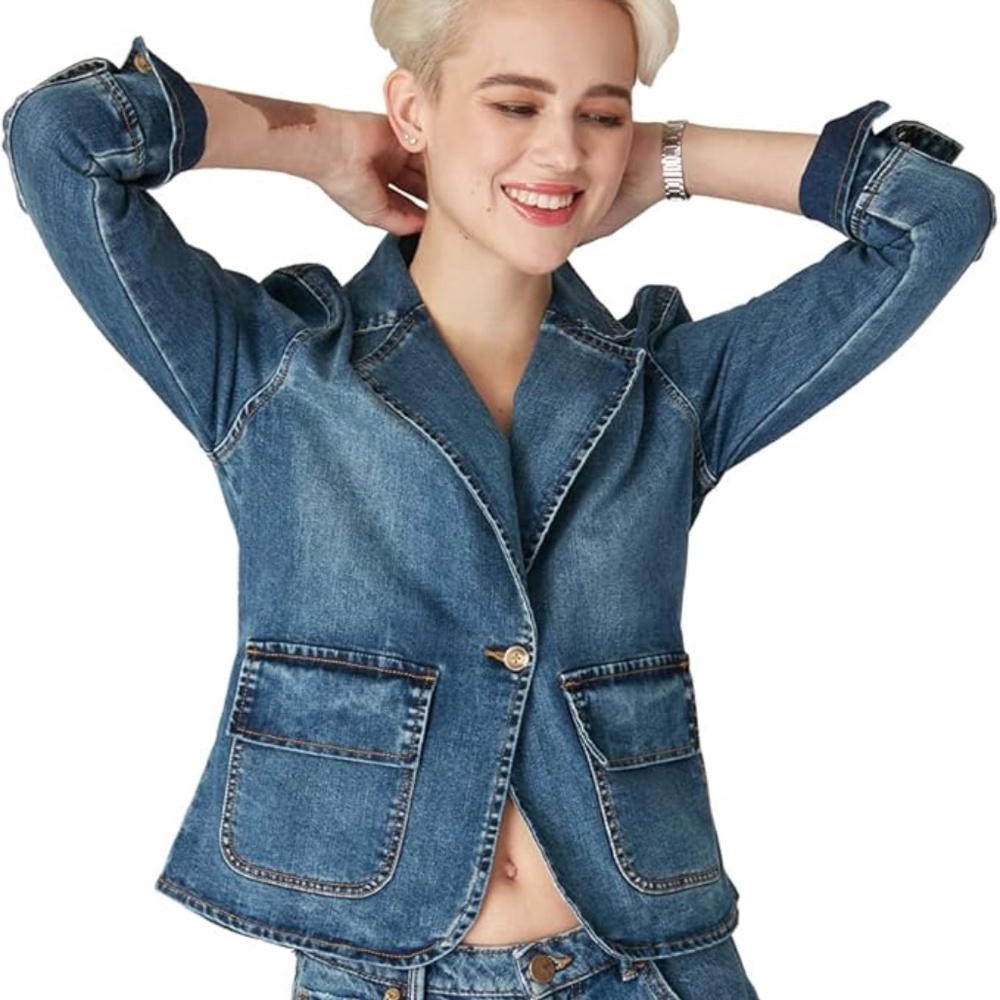 Lola Jeans Denim Blue Gia Stretch Blazer Jacket, Size M